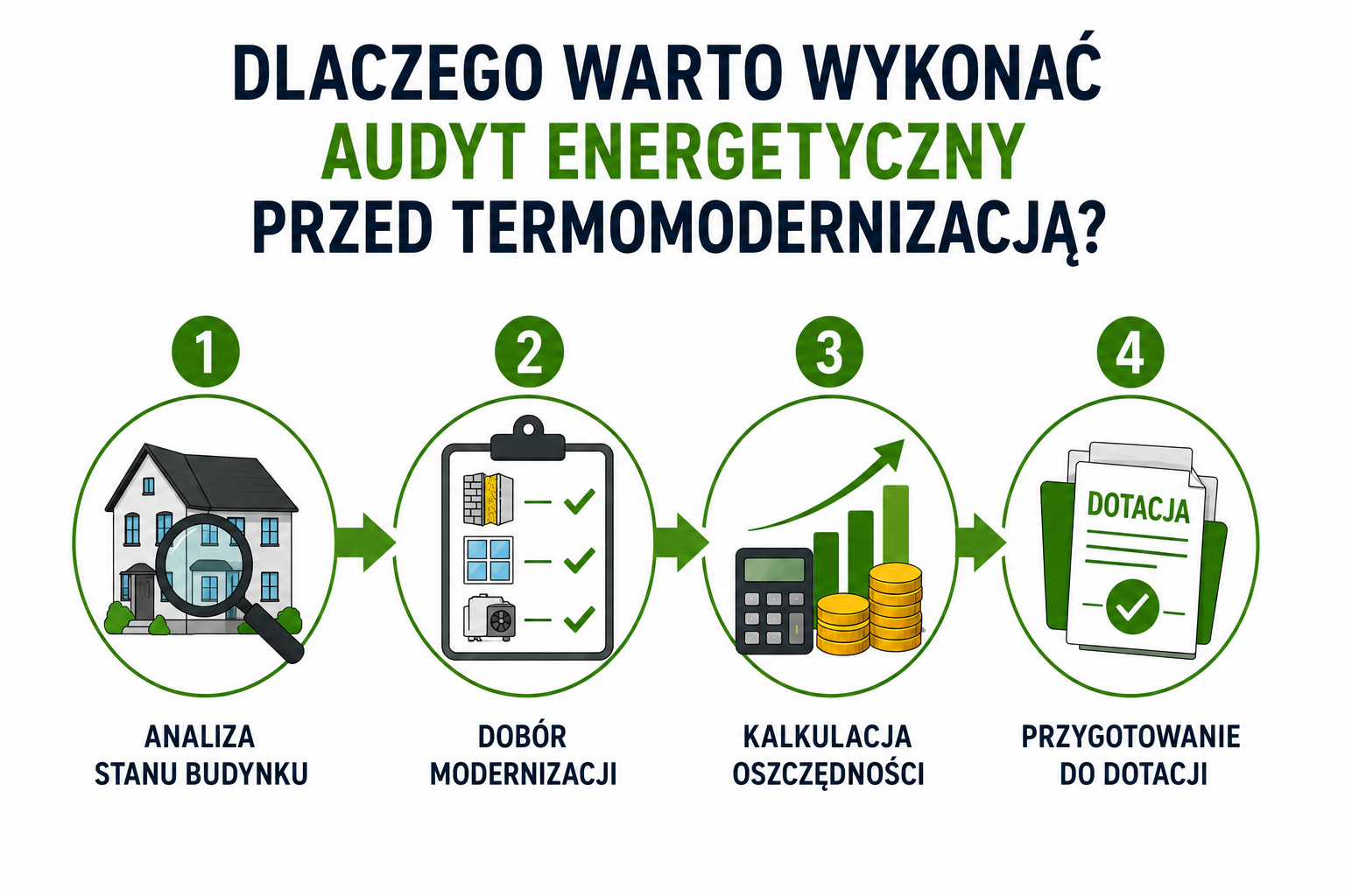 Dlaczego warto wykonać audyt energetyczny przed termomodernizacją? – analiza stanu budynku, dobór modernizacji, kalkulacja oszczędności, przygotowanie do dotacji.